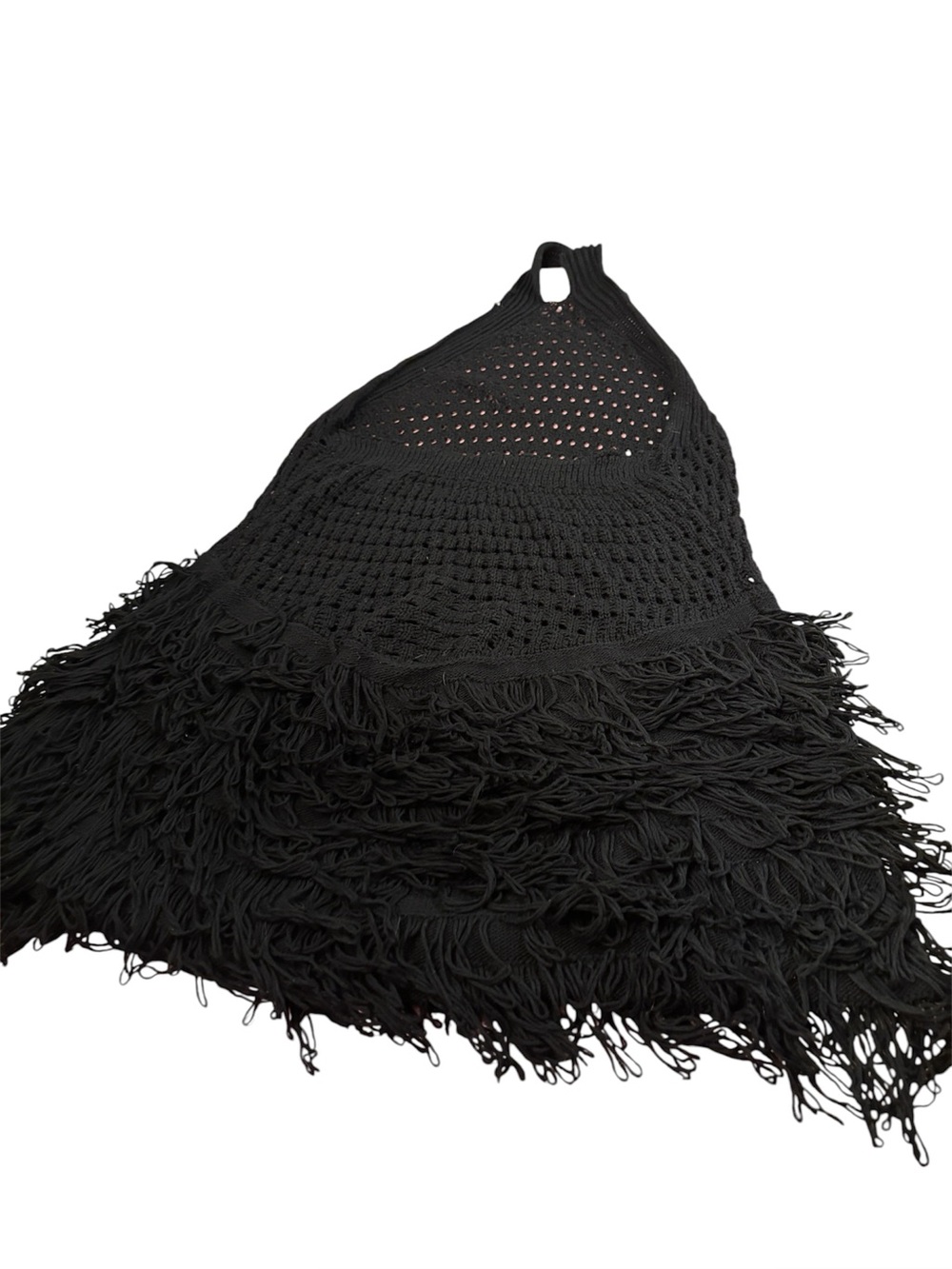 Musera Black Crochet Fringe Halter Mini Dress Boho Cover Up XL - Picture 7 of 14